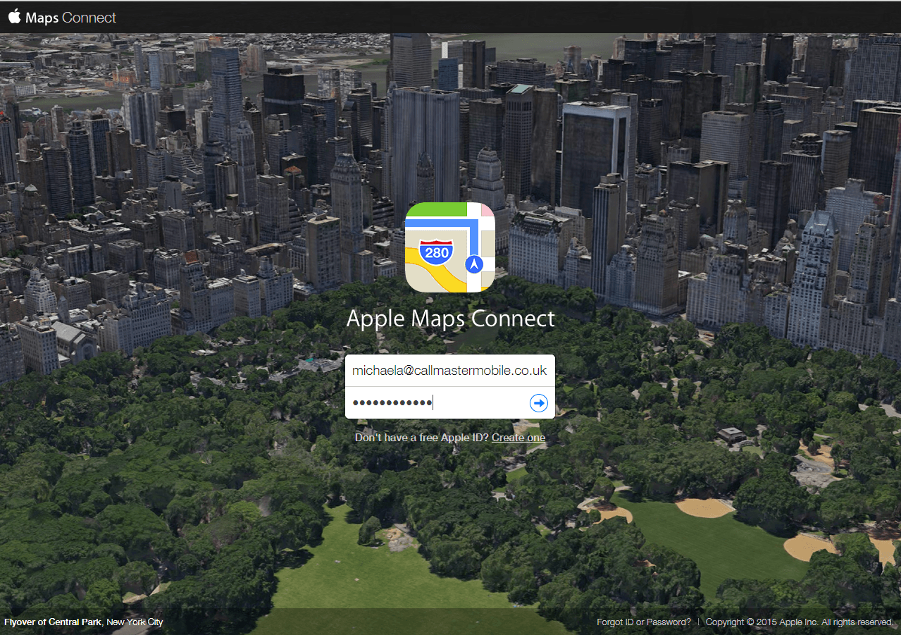 Sign in with new Apple ID Apple Maps Connect