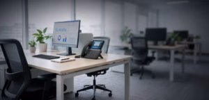 Yealink T77U IP phone in a modern business office